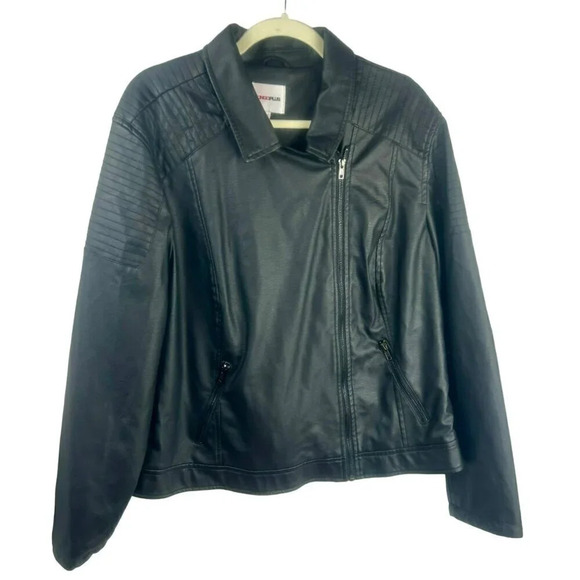 Bongo Vegan Leather Moto Jacket Women Plus 3X Black Zipper Long Sleeves Pockets - Picture 1 of 6